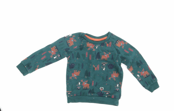 Primark Boys Green Animal Print  Pullover Jumper Size 24 Months  - Seasonal Christmas Festive Holiday