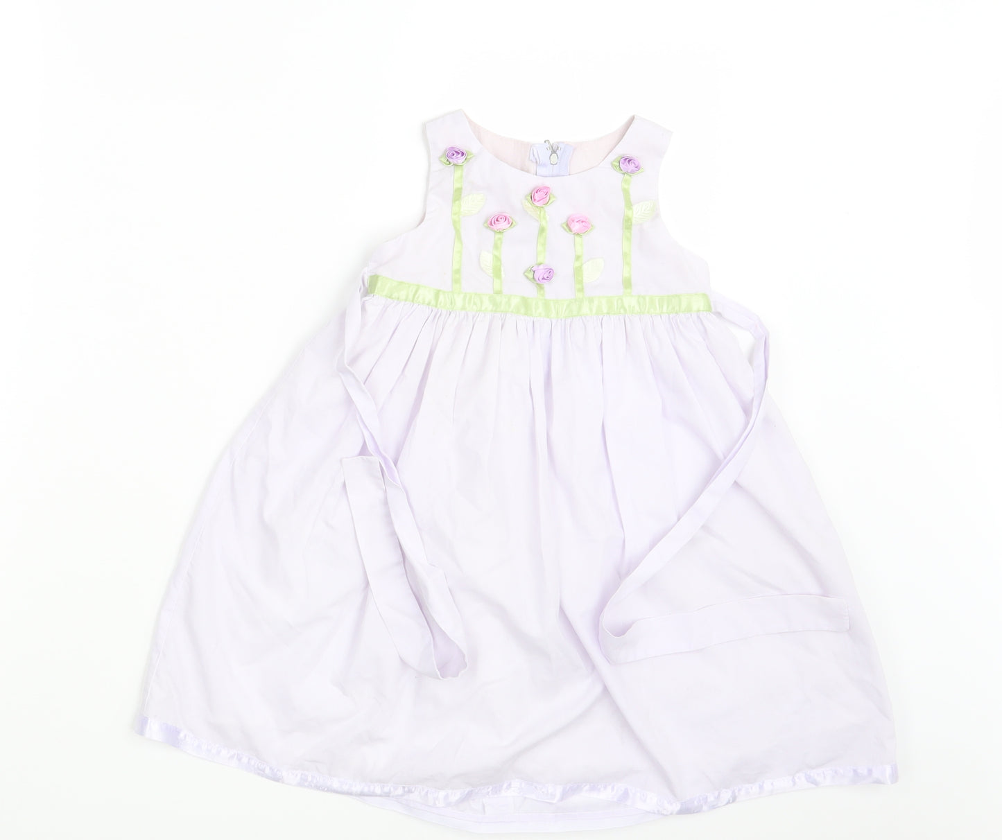 jenny Annie Dots Girls White Floral  A-Line  Size 3 Years