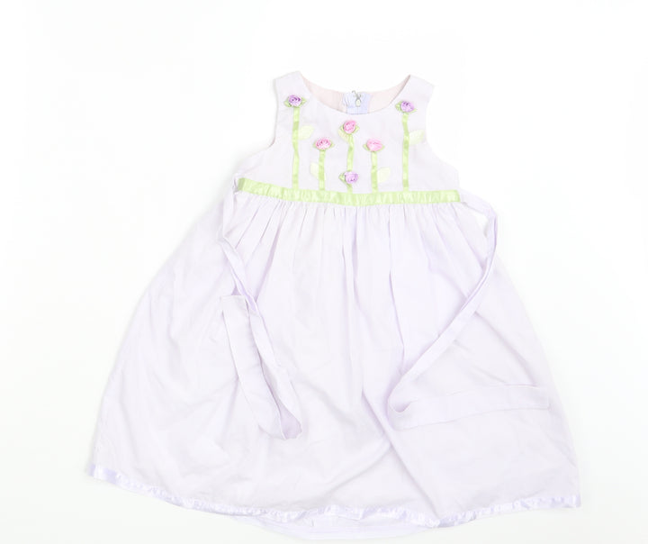 jenny Annie Dots Girls White Floral  A-Line  Size 3 Years