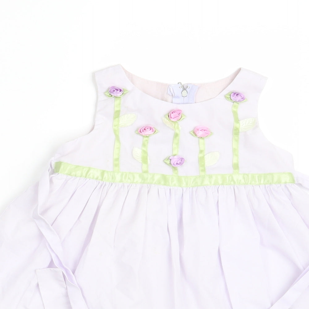 jenny Annie Dots Girls White Floral  A-Line  Size 3 Years