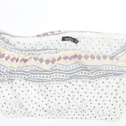Boohoo Womens White Fair Isle  Basic Blouse Size 8