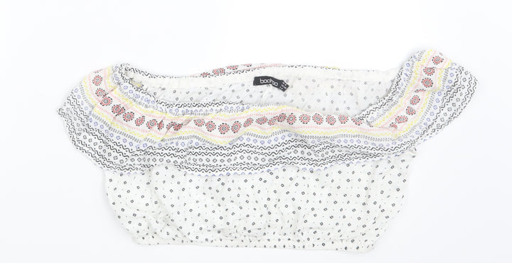 Boohoo Womens White Fair Isle Basic Blouse Size 8