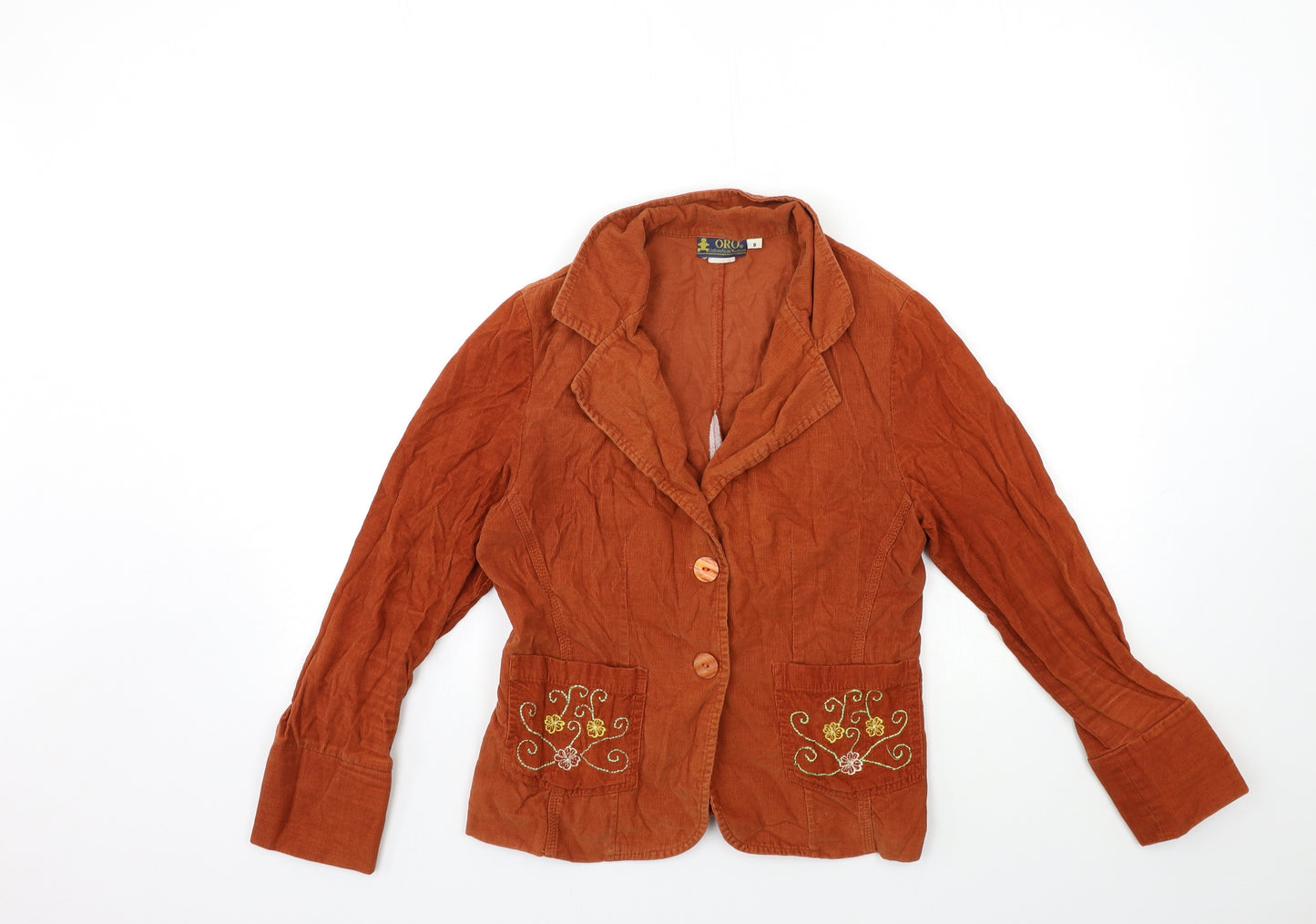 oro columbian fashion Womens Orange  Corduroy Jacket Blazer Size 8