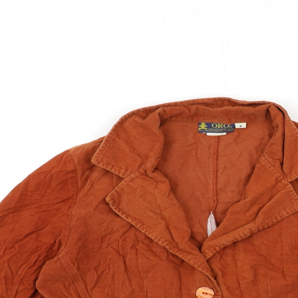 oro columbian fashion Womens Orange  Corduroy Jacket Blazer Size 8