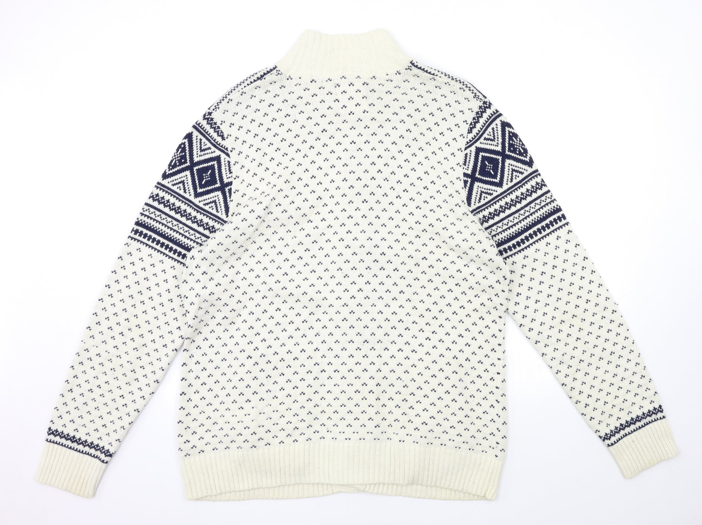Burton Mens White Geometric Knit Cardigan Jumper Size XL