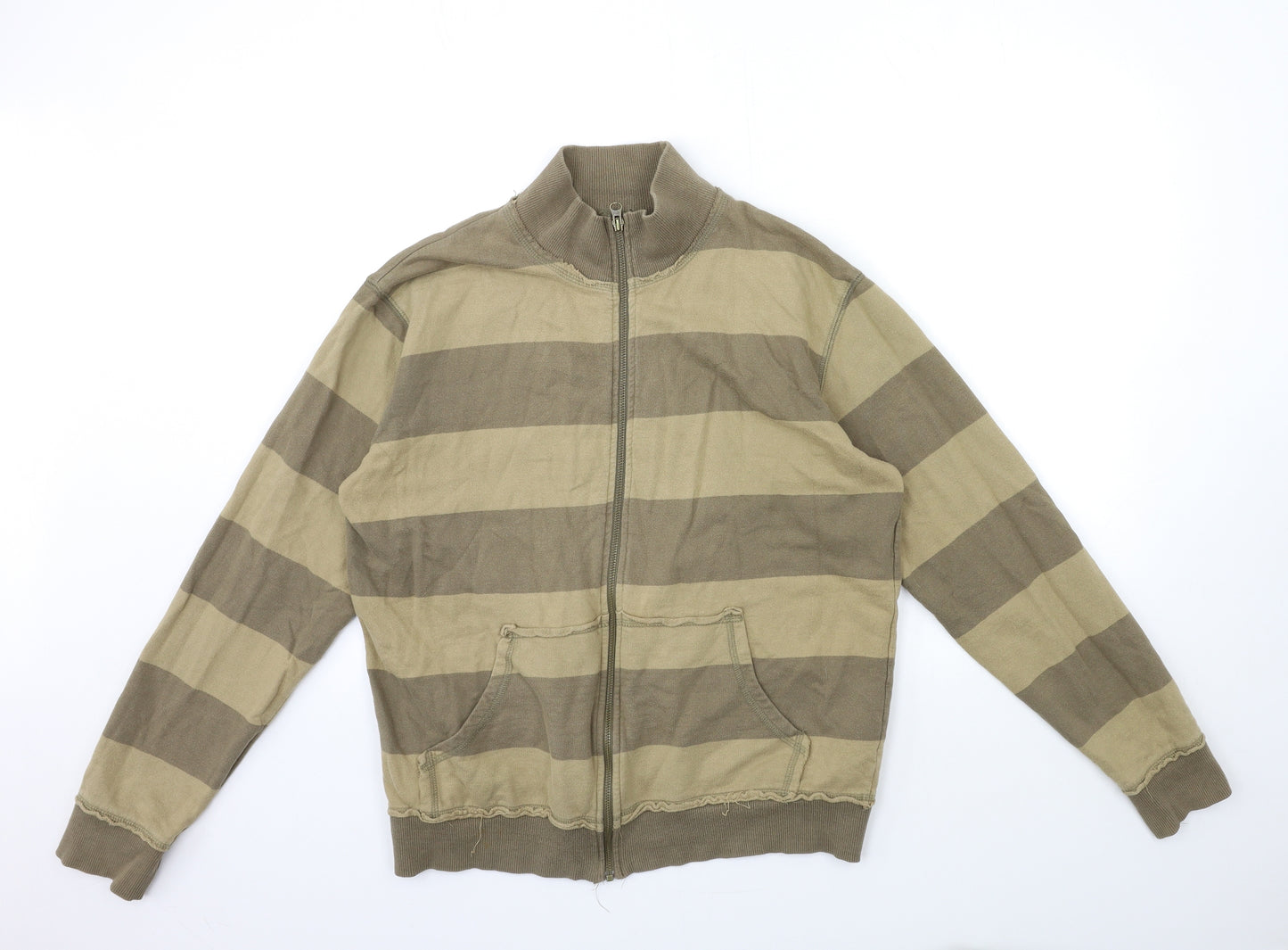 RJR.John Rocha Mens Beige Striped  Full Zip Sweatshirt Size M