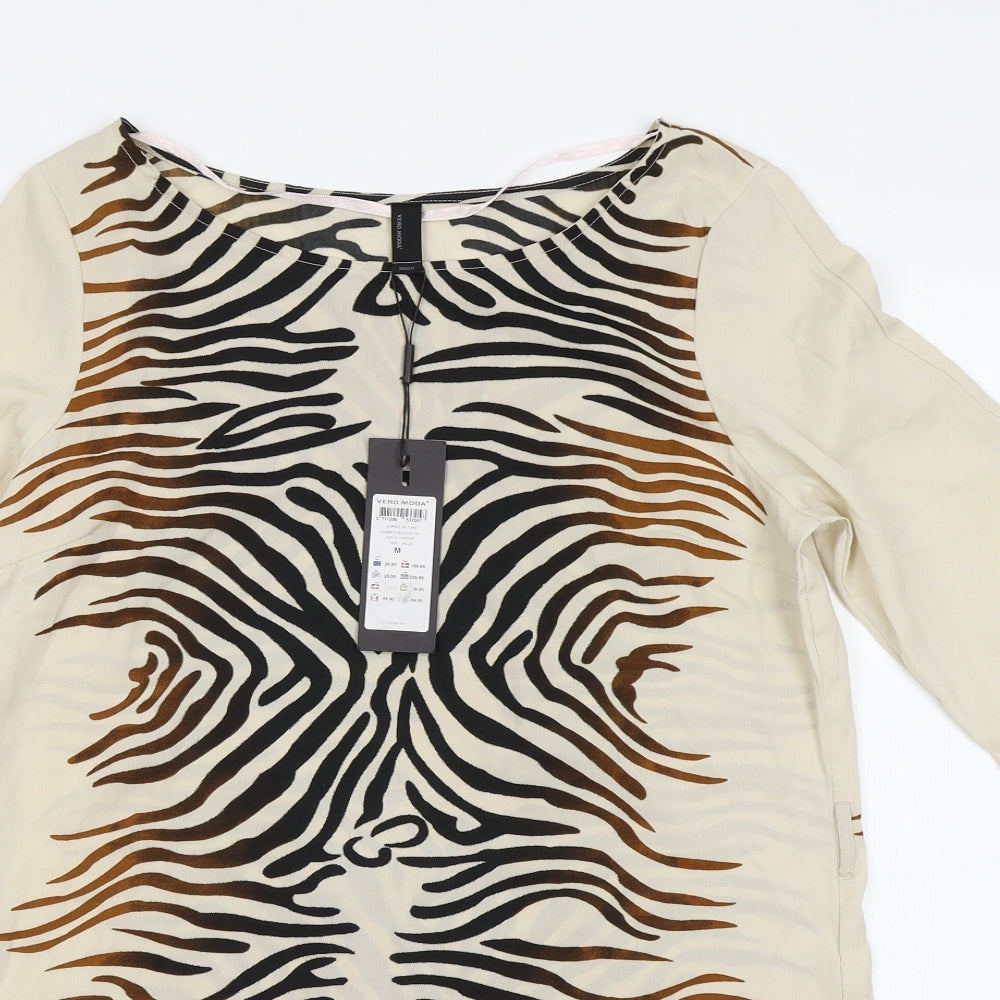 VERO MODA Womens Beige Animal Print  A-Line  Size M