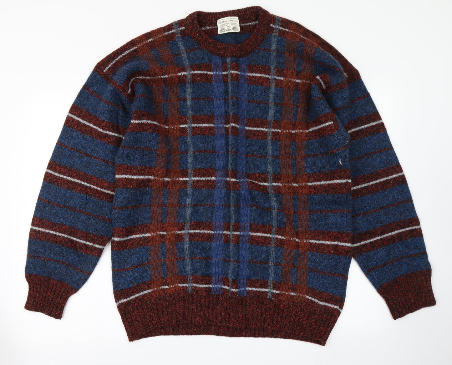 Murray Brothers Mens Blue Plaid Knit Pullover Jumper Size XL