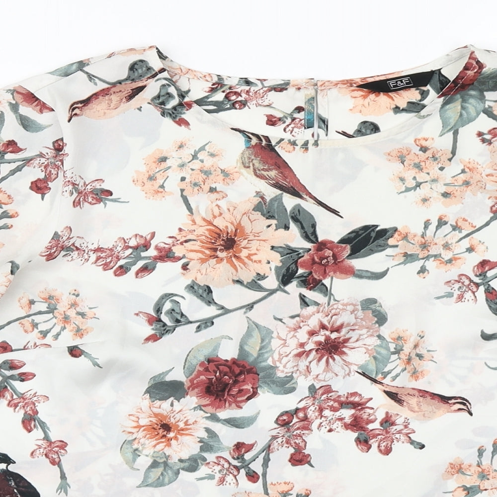 F&F Womens White Floral  Basic Blouse Size 10