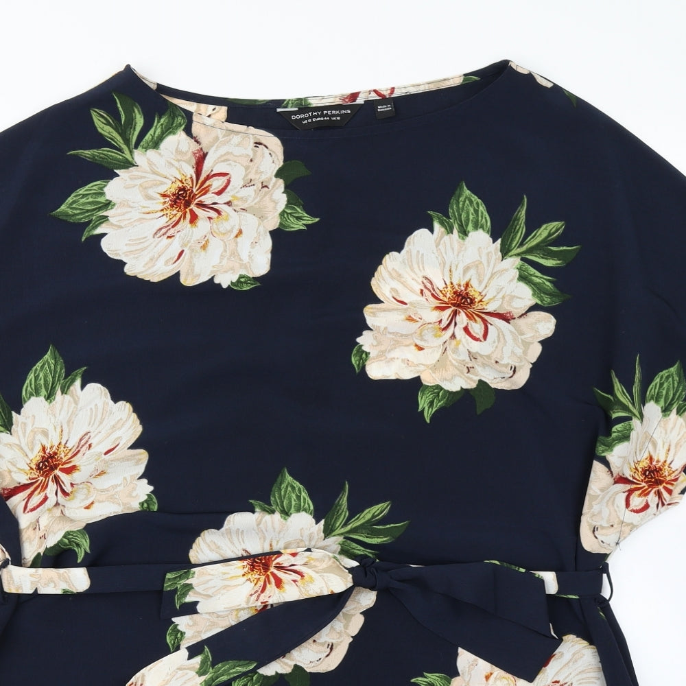 Dorothy Perkins Womens Blue Floral  Basic Blouse Size 16
