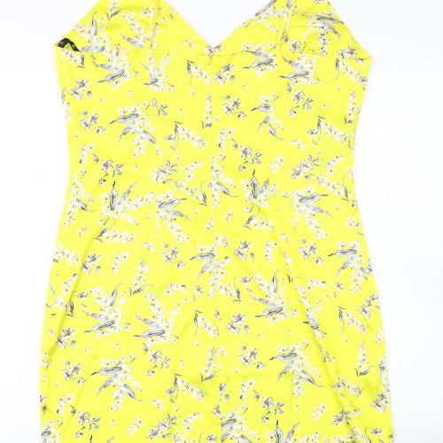Missguided Womens Yellow Floral  Pencil Dress  Size 14