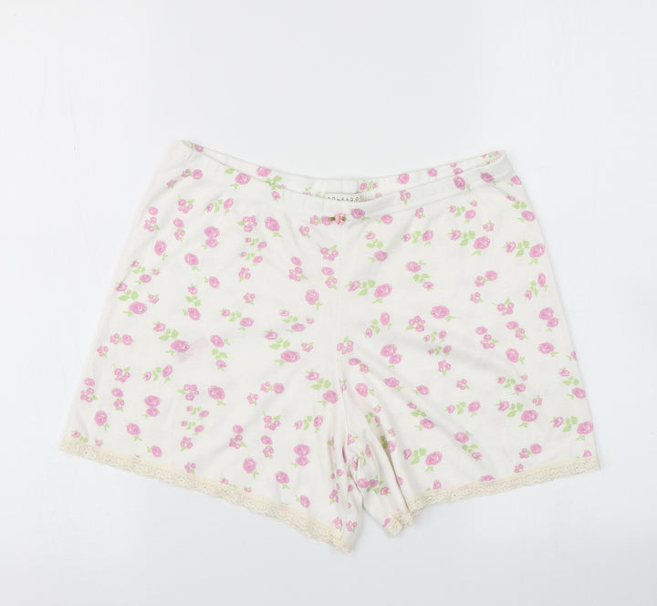 Polkadot Womens White Floral  Hot Pants Shorts Size L