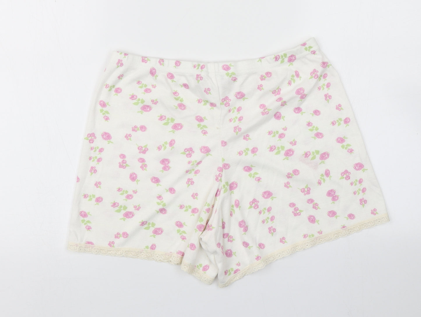 Polkadot Womens White Floral  Hot Pants Shorts Size L