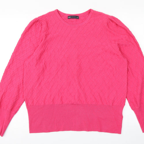 M&S Collection Womens Pink Argyle/Diamond Knit Pullover Jumper Size 16