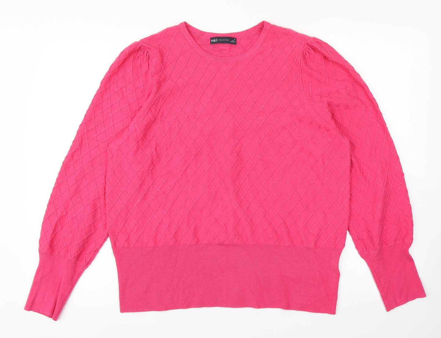 M&S Collection Womens Pink Argyle/Diamond Knit Pullover Jumper Size 16