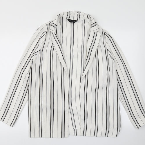 New Look Womens White Striped  Jacket Blazer Size 10