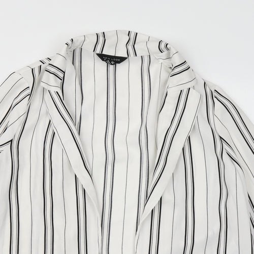 New Look Womens White Striped  Jacket Blazer Size 10