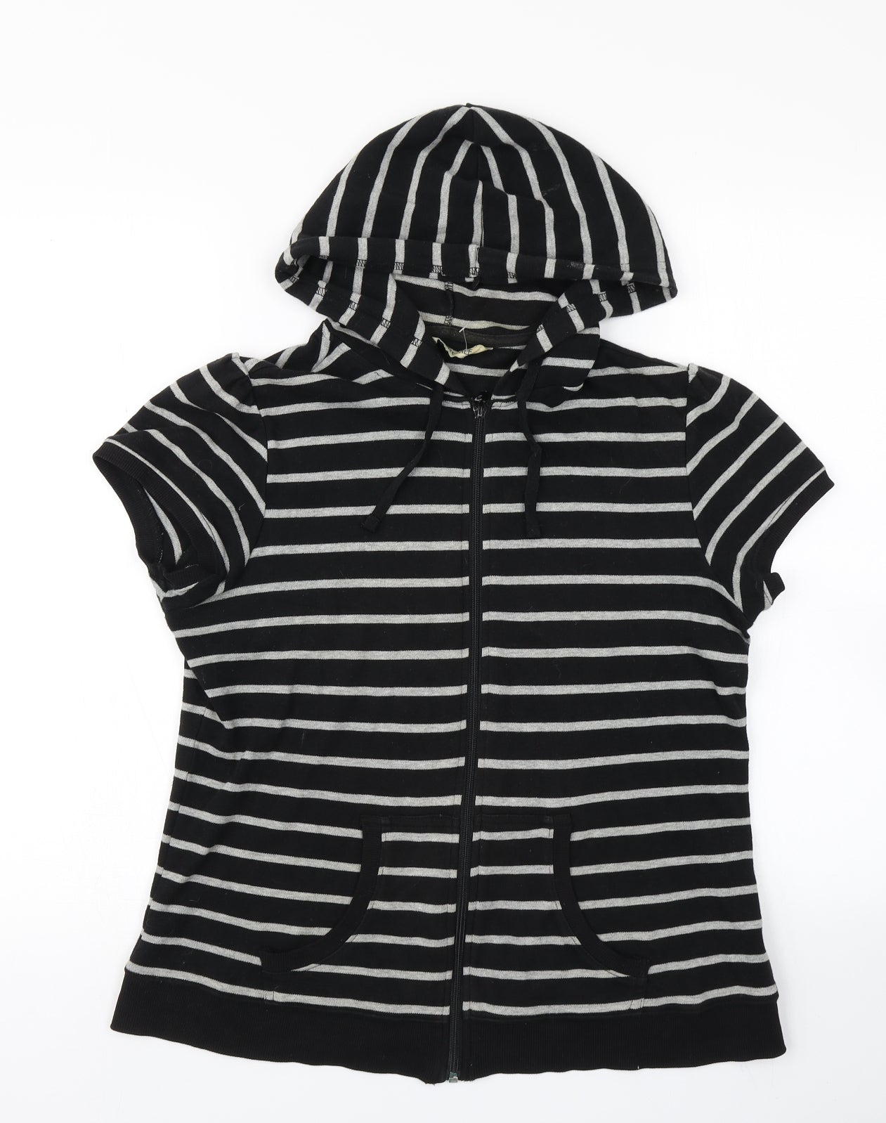 Cherokee Womens Black Striped  Full Zip Hoodie Size 14