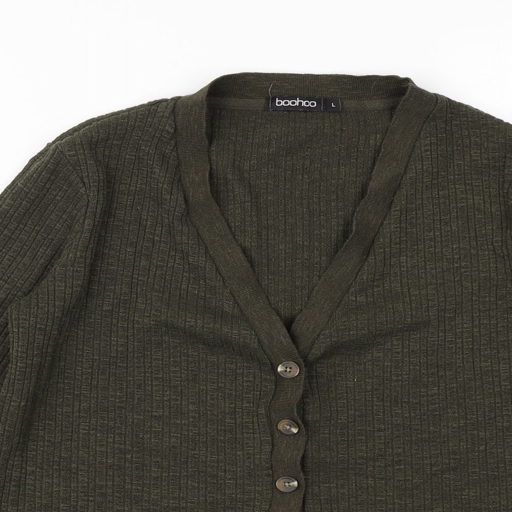 Boohoo Womens Green  Knit Cardigan Jumper Size L