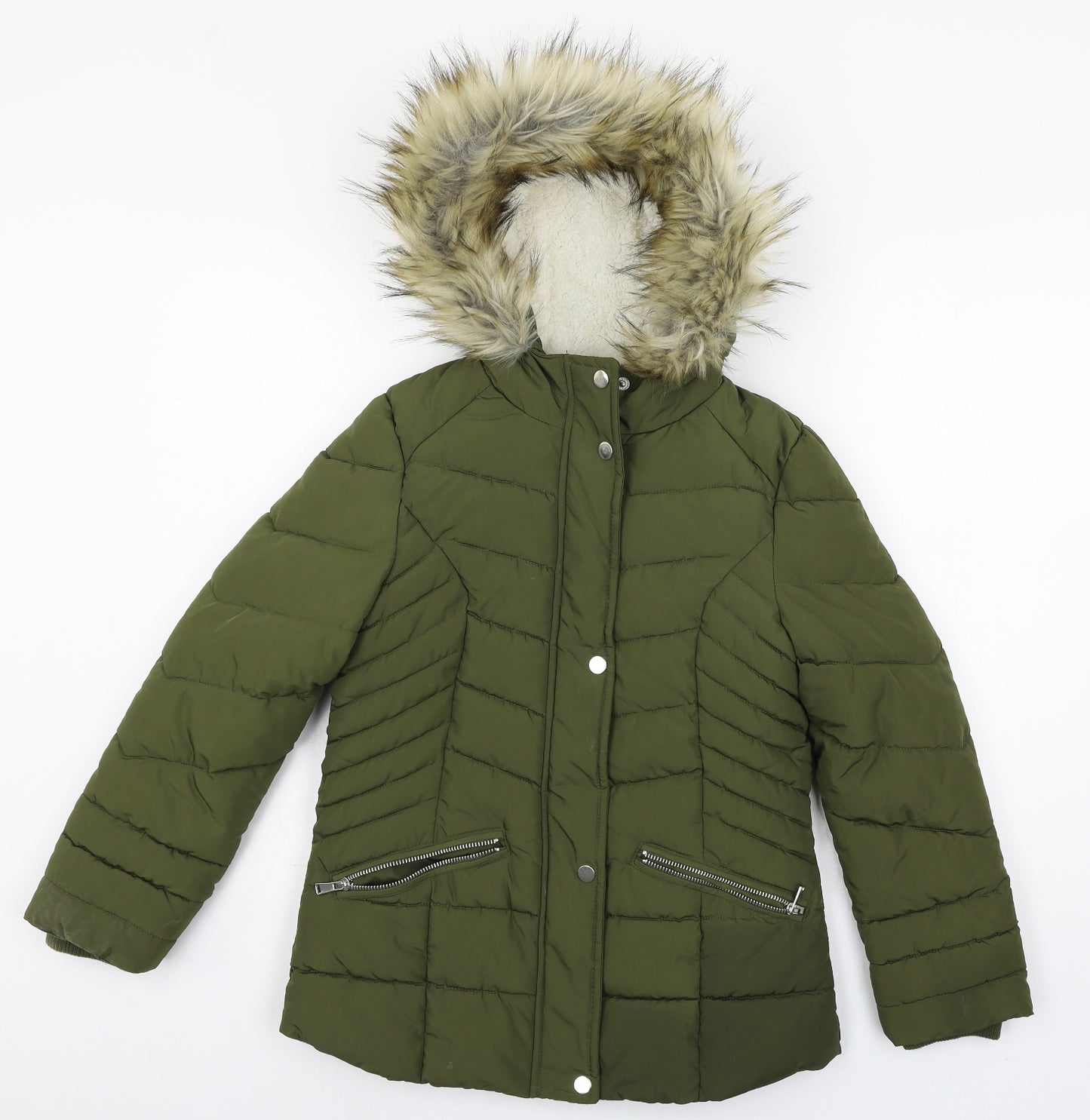 Primark Girls Green   Parka Coat Size 11-12 Years