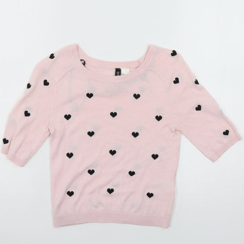 Divided Womens Pink Geometric Knit Pullover Jumper Size XS  - Love hearts
