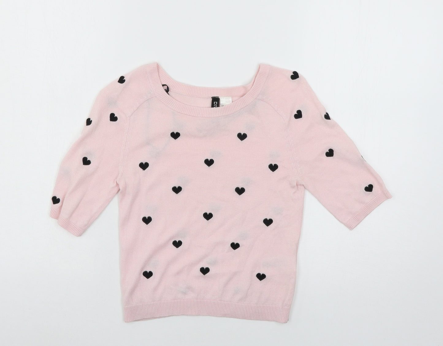 Divided Womens Pink Geometric Knit Pullover Jumper Size XS  - Love hearts