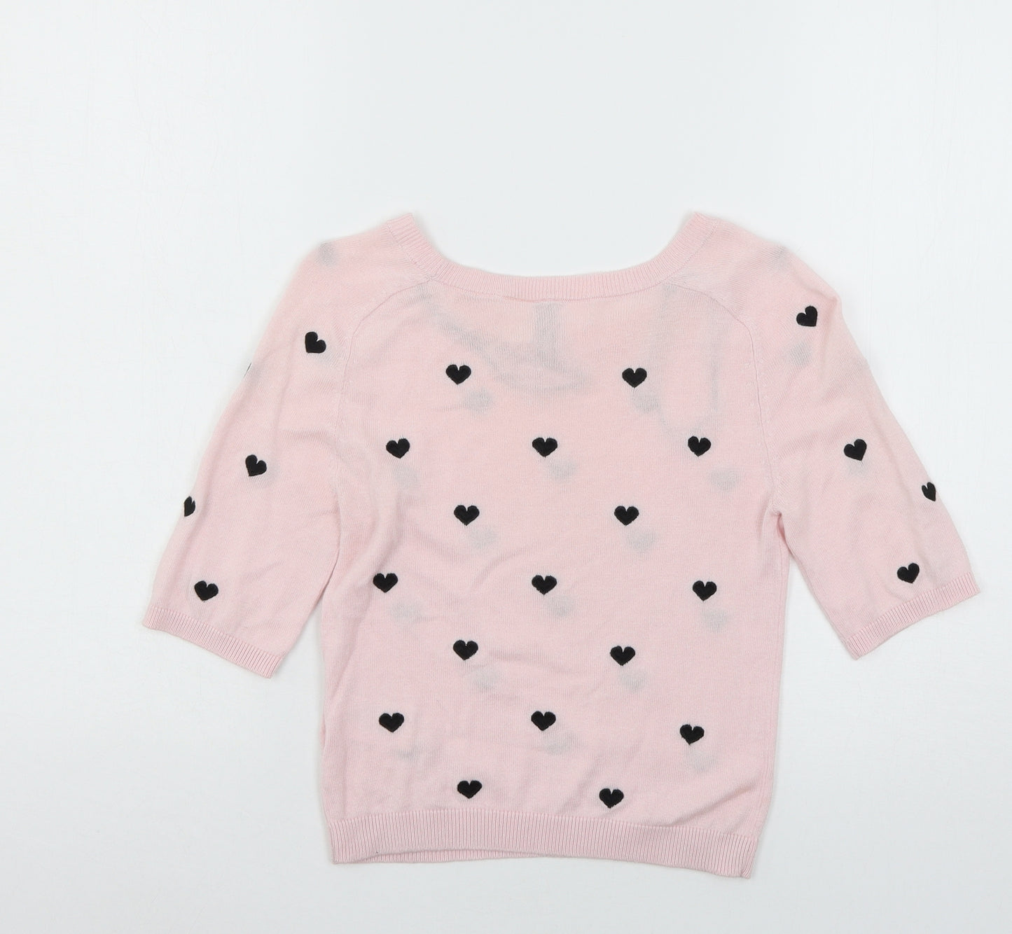 Divided Womens Pink Geometric Knit Pullover Jumper Size XS  - Love hearts
