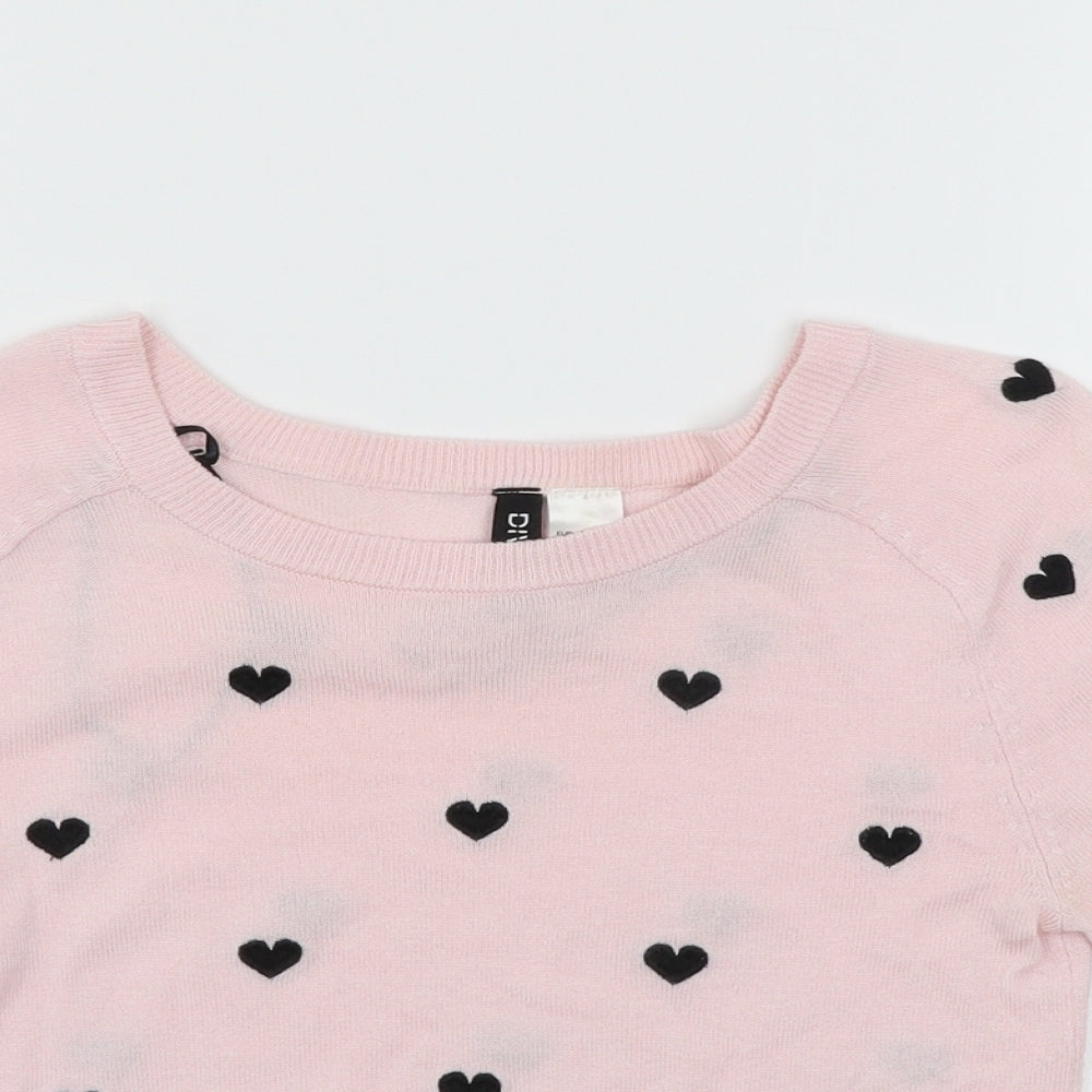 Divided Womens Pink Geometric Knit Pullover Jumper Size XS  - Love hearts