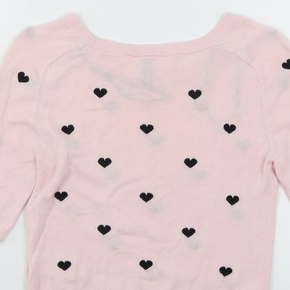 Divided Womens Pink Geometric Knit Pullover Jumper Size XS  - Love hearts