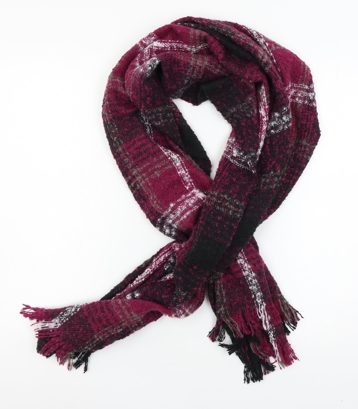 Preworn Womens Pink Plaid Knit  Scarf