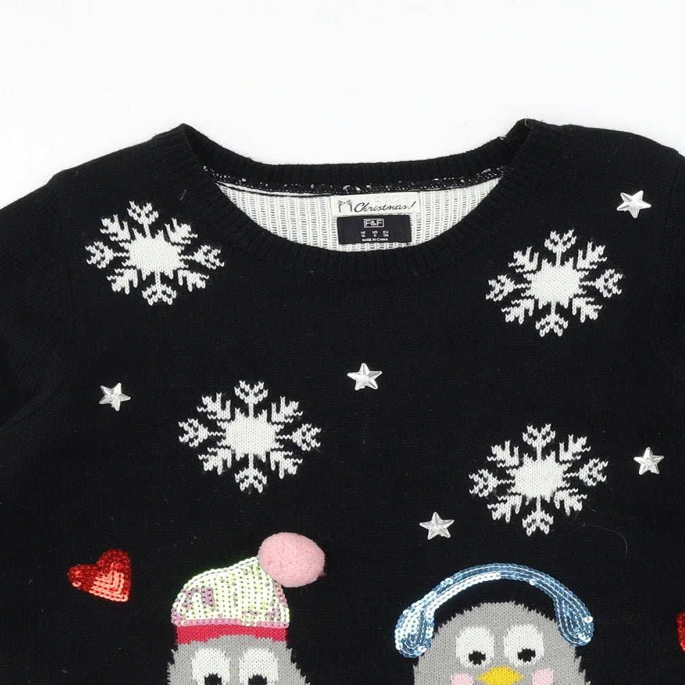 F&F Womens Black  Knit Pullover Jumper Size 10  - Penguin