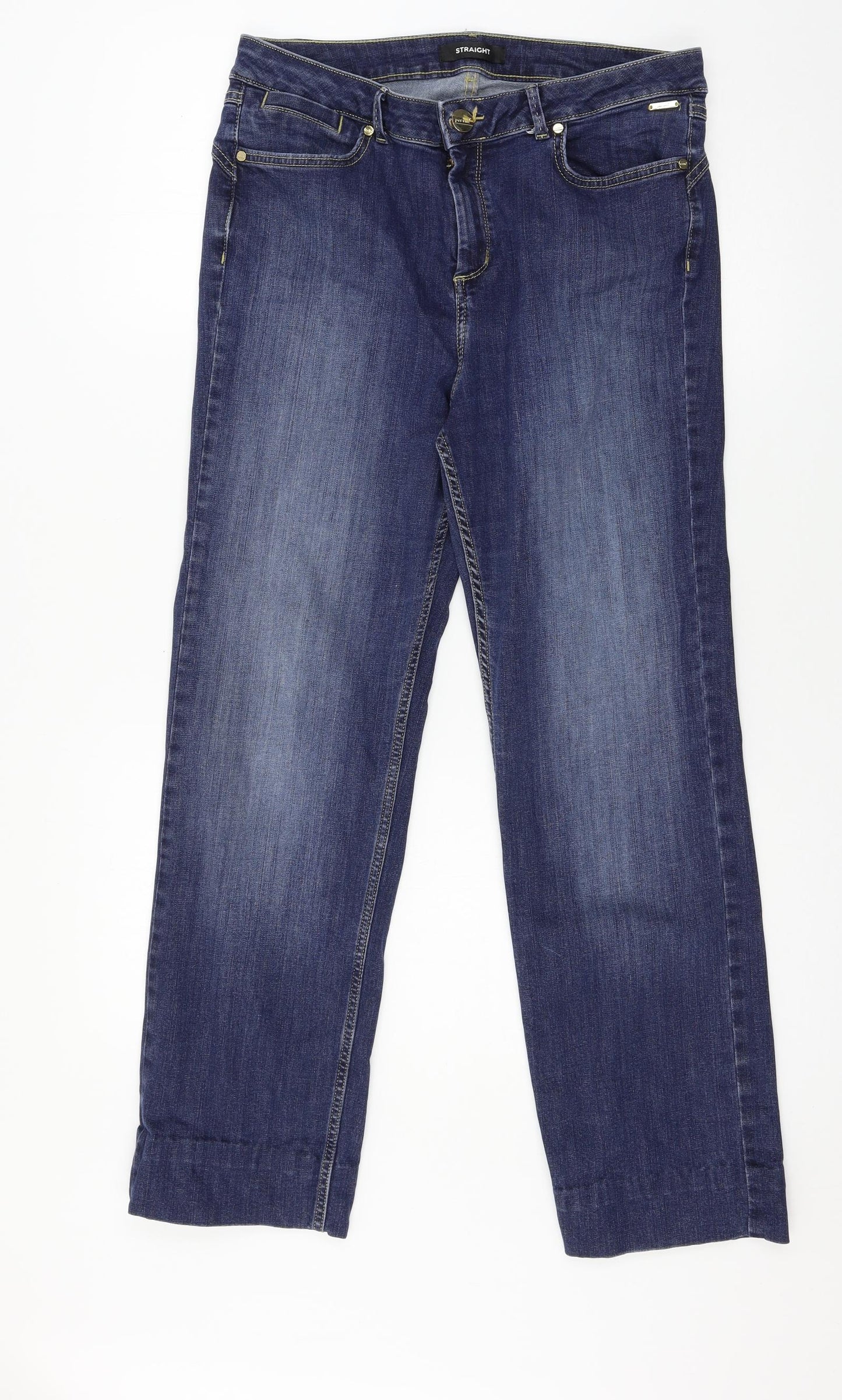 Marks and Spencer Womens Blue  Denim Straight Jeans Size 14 L27 in