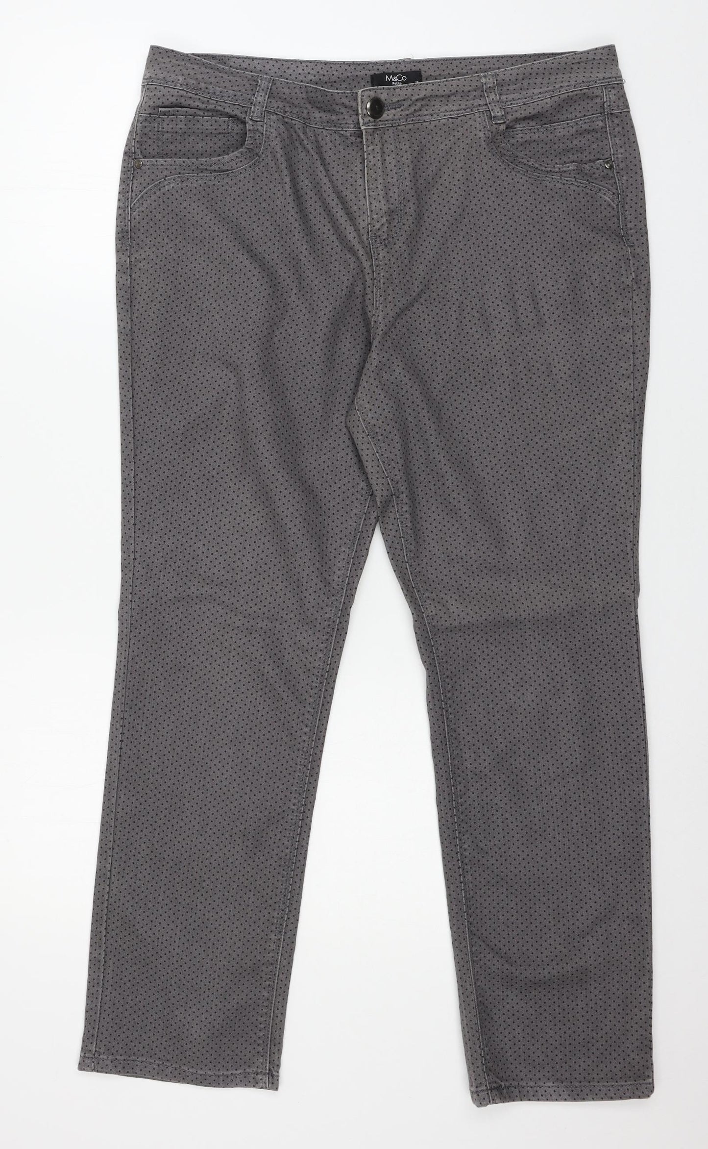 M&Co Womens Grey Polka Dot Denim Straight Jeans Size 16 L28 in