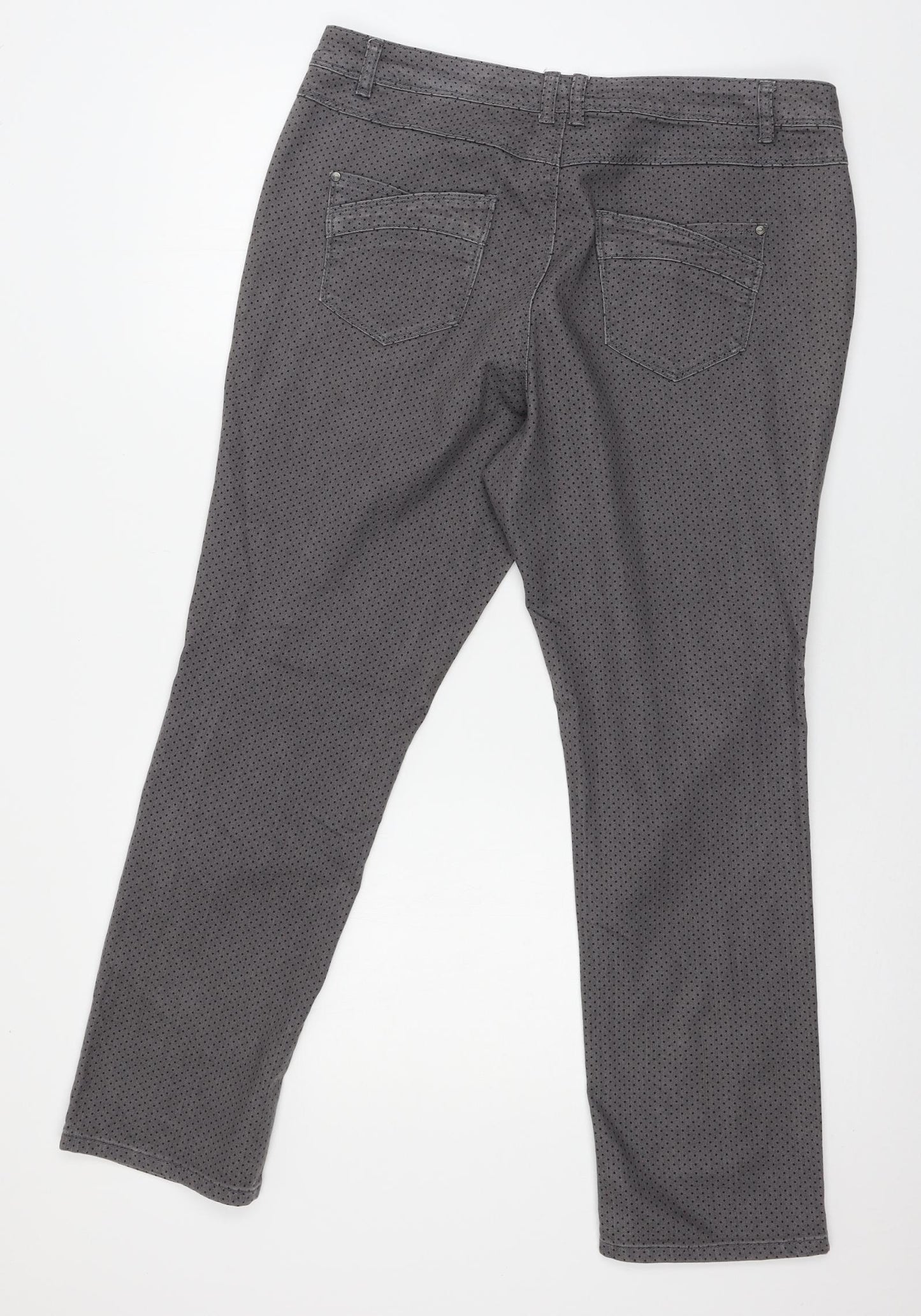 M&Co Womens Grey Polka Dot Denim Straight Jeans Size 16 L28 in