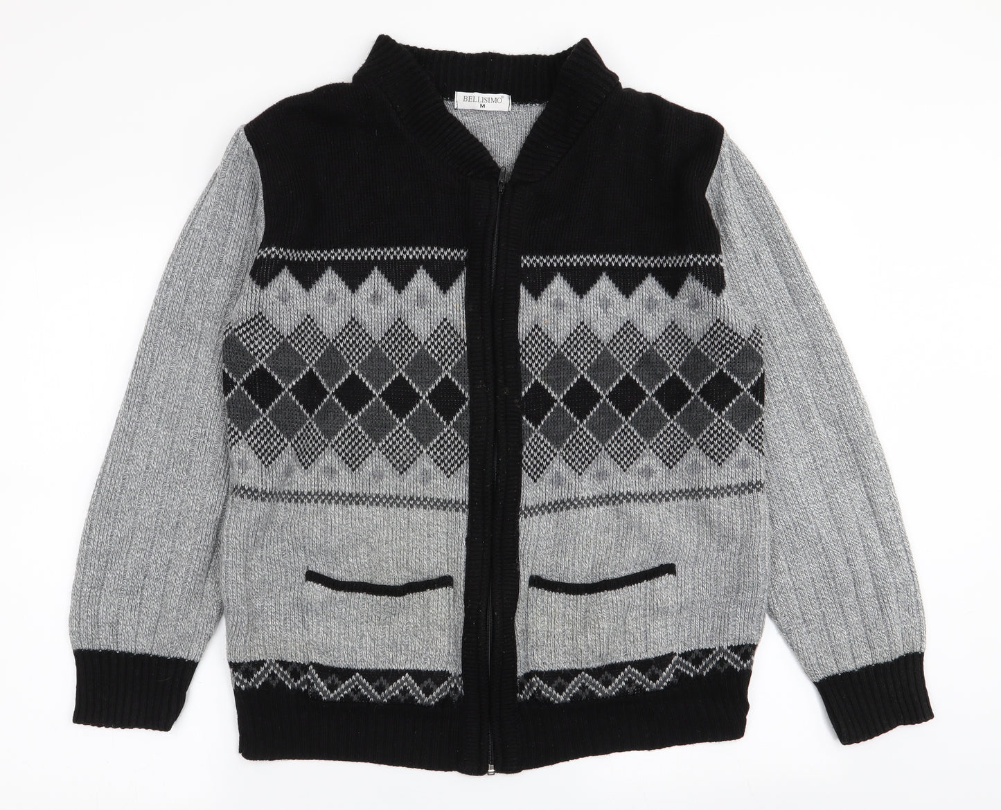 bellisimo Mens Multicoloured Geometric Rayon Cardigan Jumper Size M
