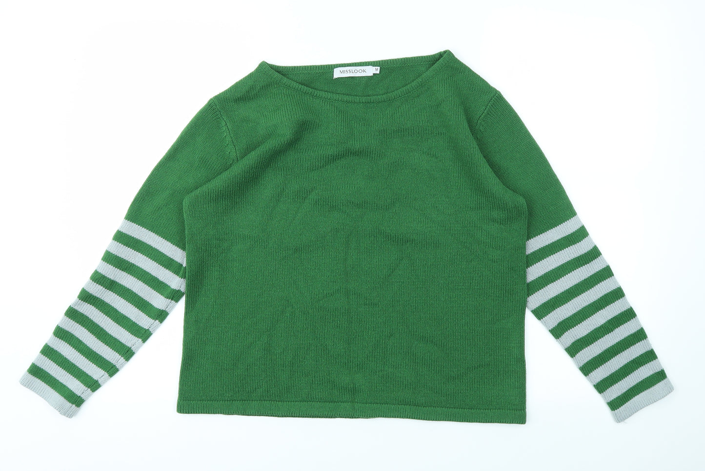MISS LOOK  Womens Green Striped  Pullover Jumper Size M