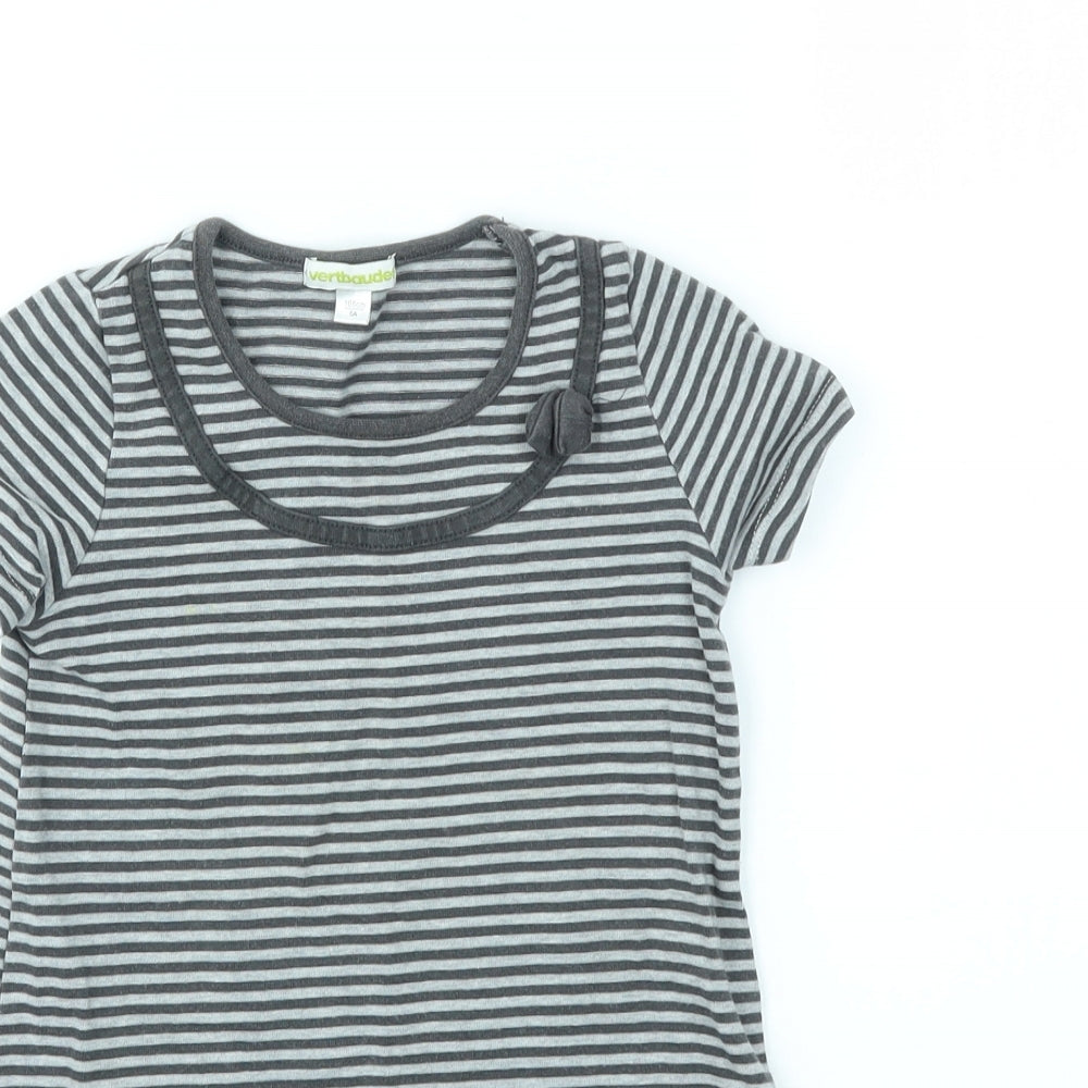 VERTBAUDE Girls Grey Striped  Fit & Flare  Size 5 Years