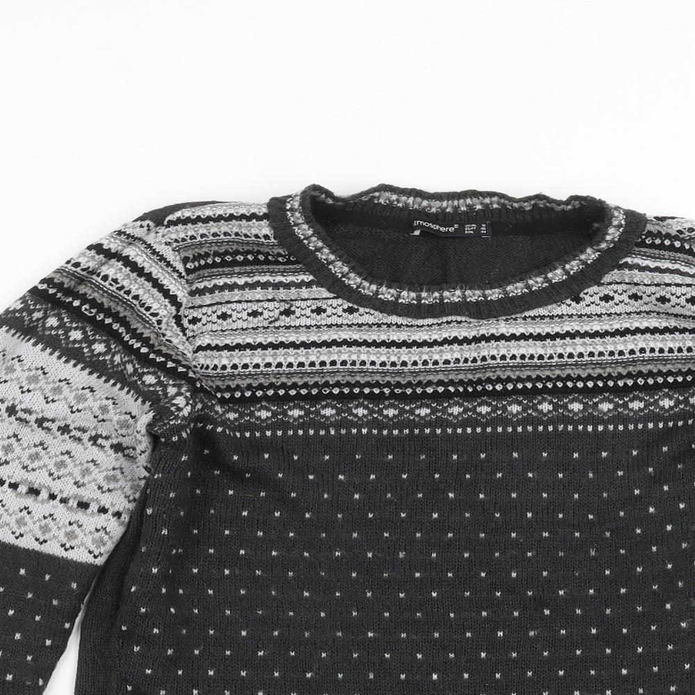 Primark Womens Grey Fair Isle Knit Pullover Jumper Size 18
