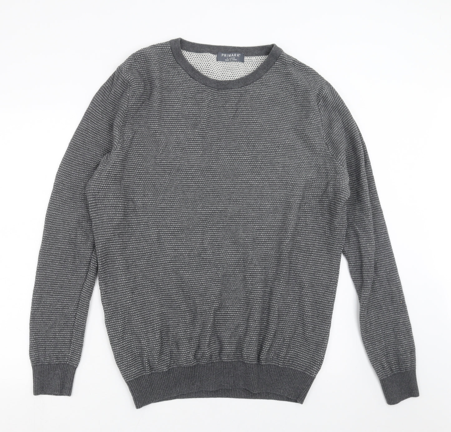 Primark Mens Grey Striped Knit Pullover Jumper Size XL