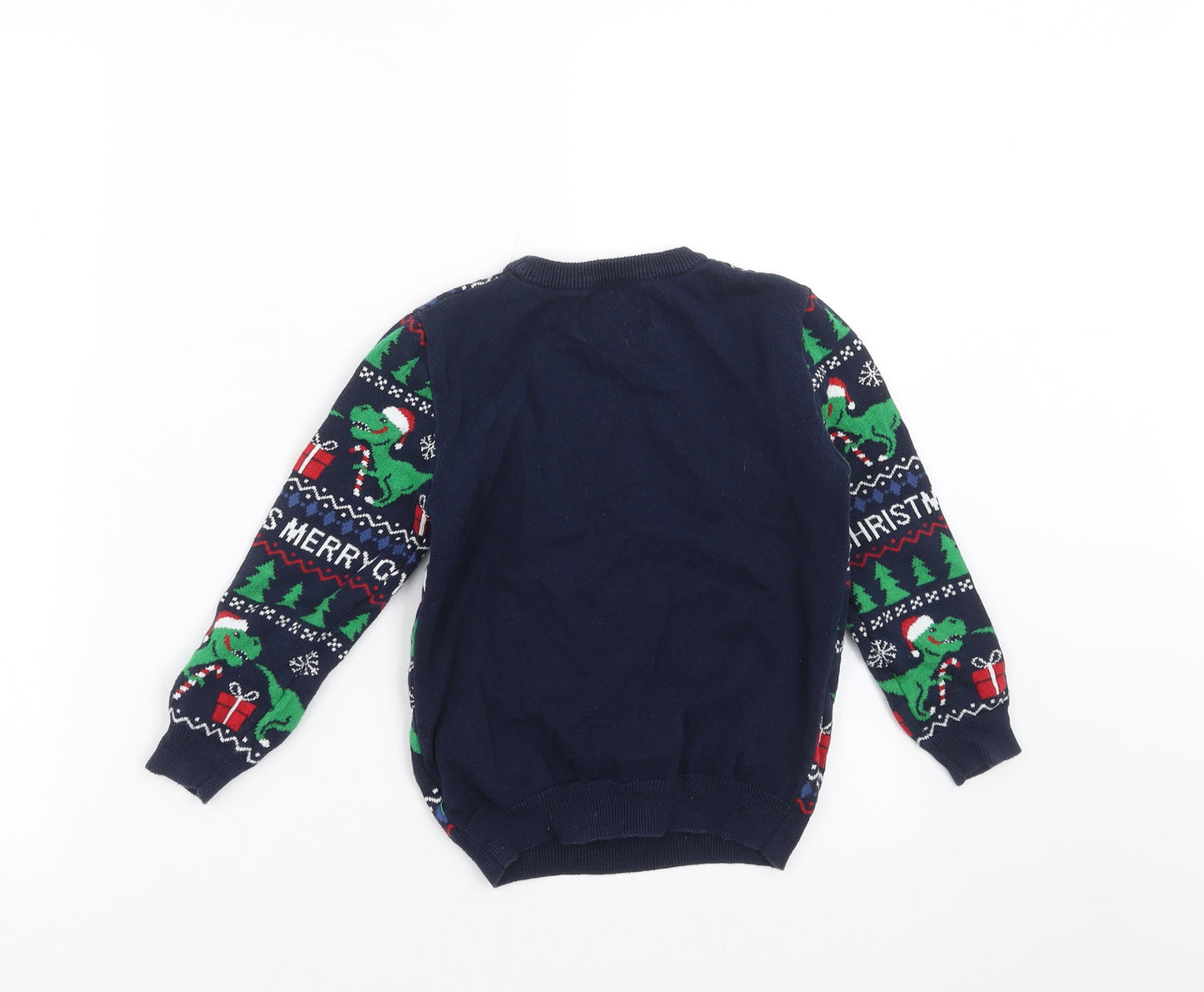 Primark Boys Blue   Pullover Jumper Size 5-6 Years  - christmas dinosaur