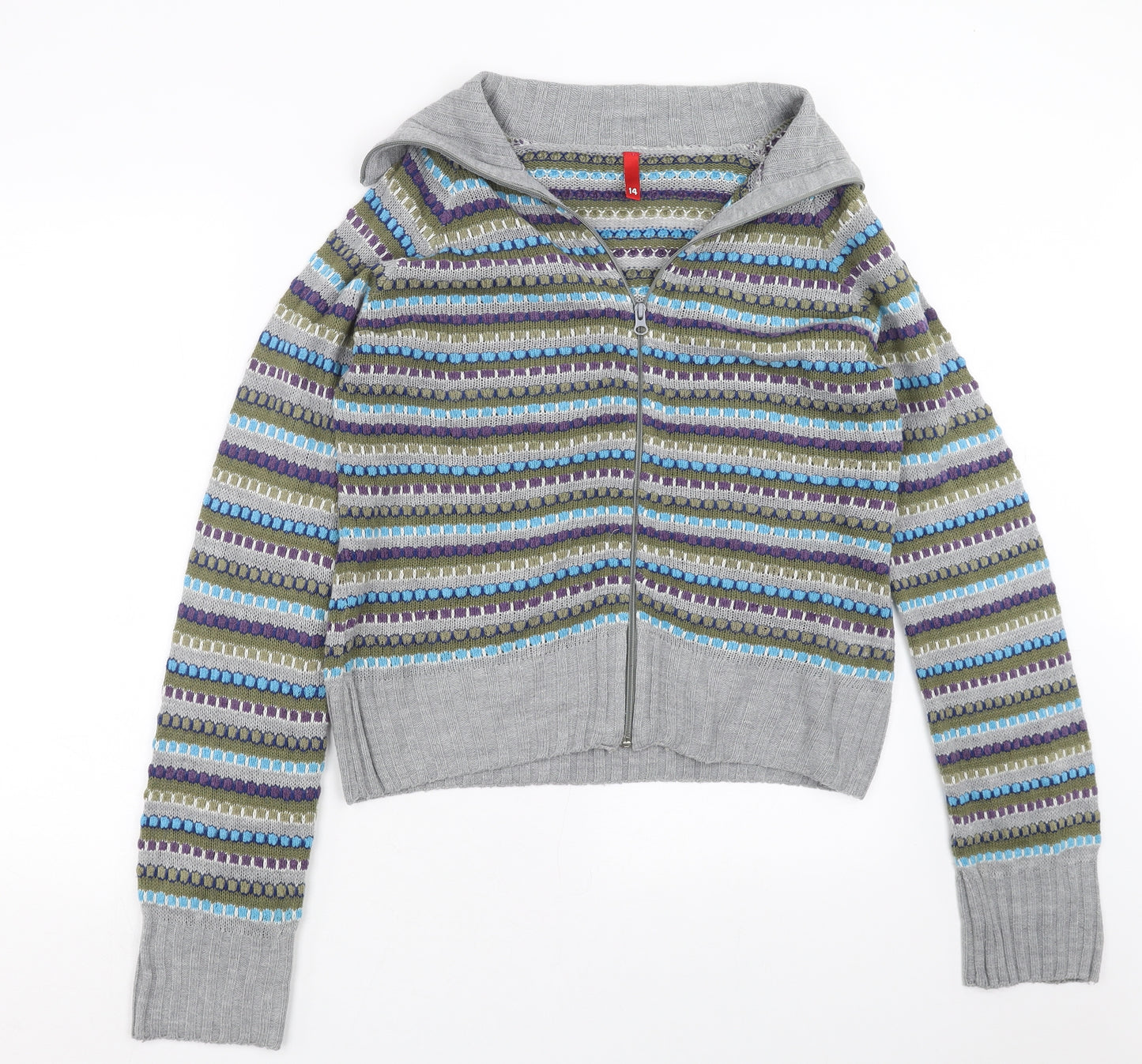 Divided by H&M Womens Grey Striped Knit Cardigan Jumper Size 14