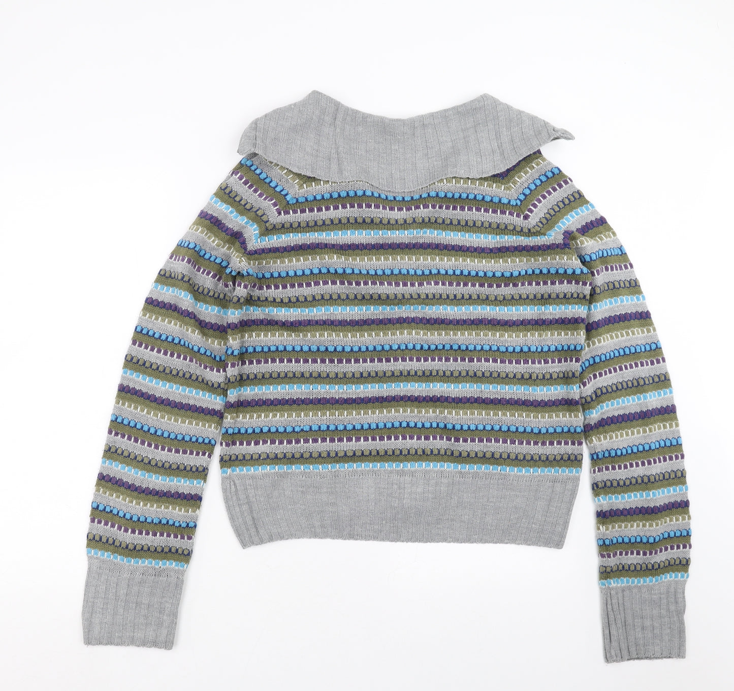 Divided by H&M Womens Grey Striped Knit Cardigan Jumper Size 14