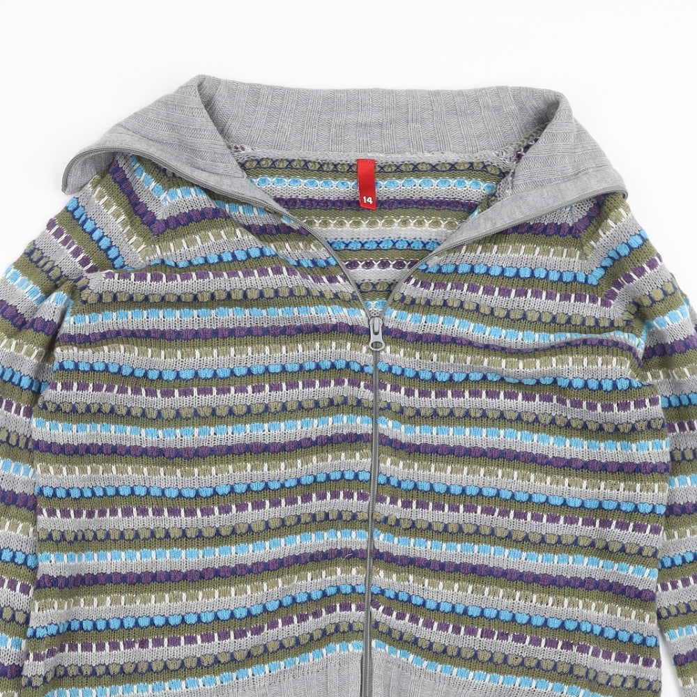 Divided by H&M Womens Grey Striped Knit Cardigan Jumper Size 14