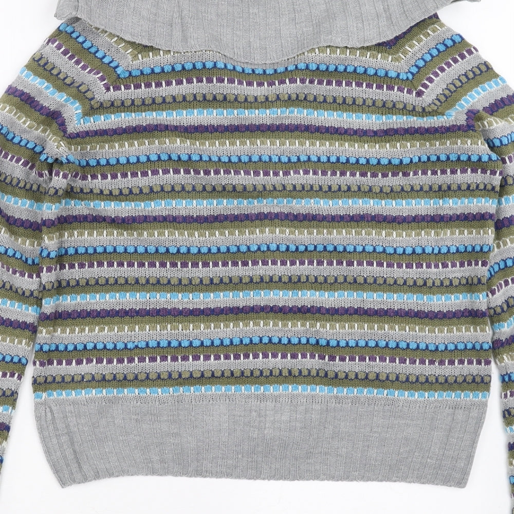 Divided by H&M Womens Grey Striped Knit Cardigan Jumper Size 14