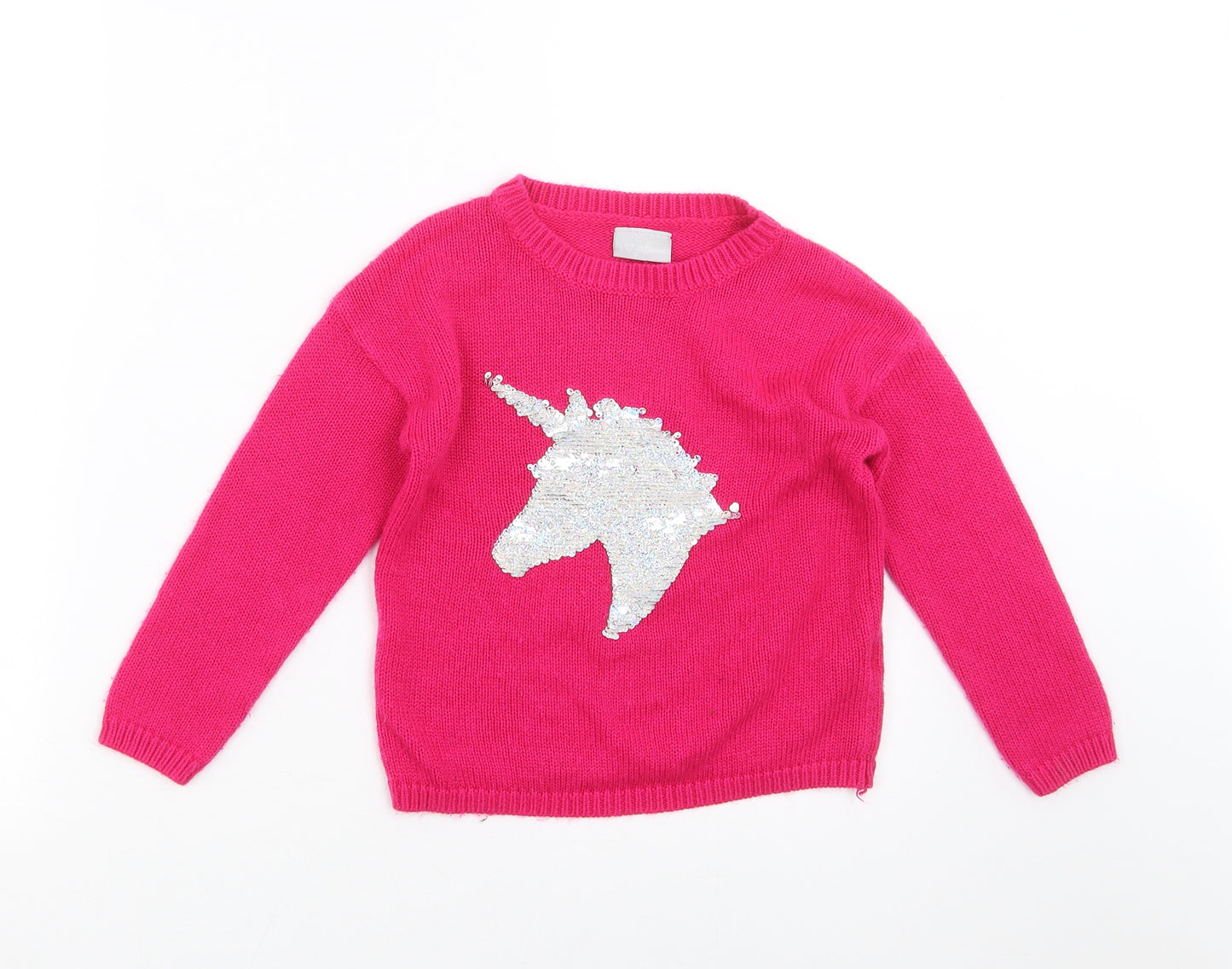 Matalan Girls Pink  Knit Pullover Jumper Size 6 Years  - unicorn