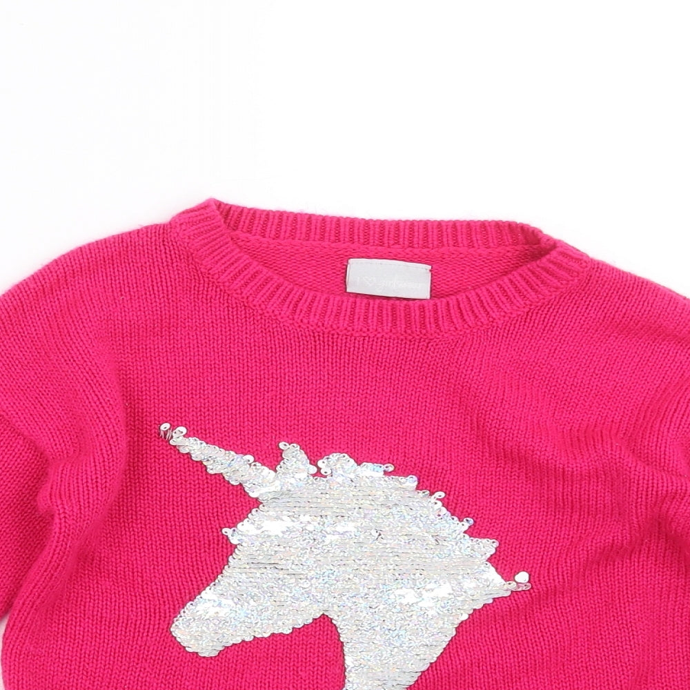 Matalan Girls Pink  Knit Pullover Jumper Size 6 Years  - unicorn