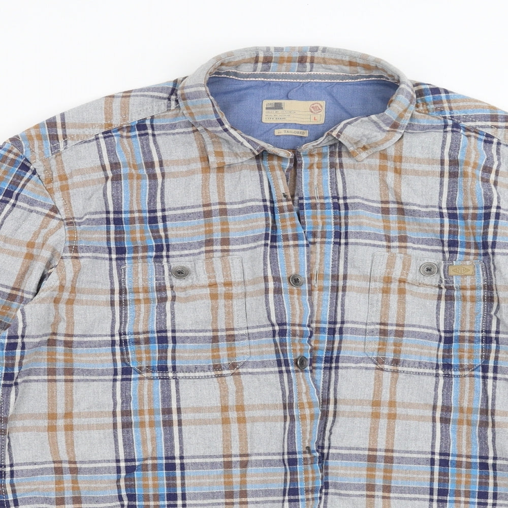 NORTH COAST Mens Grey Plaid   Button-Up Size L