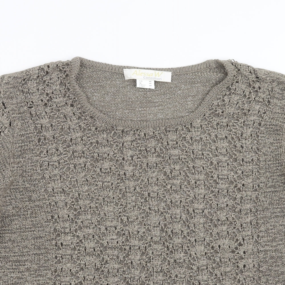 Alessa W Womens Beige  Knit Pullover Jumper Size 20  - open knit detail