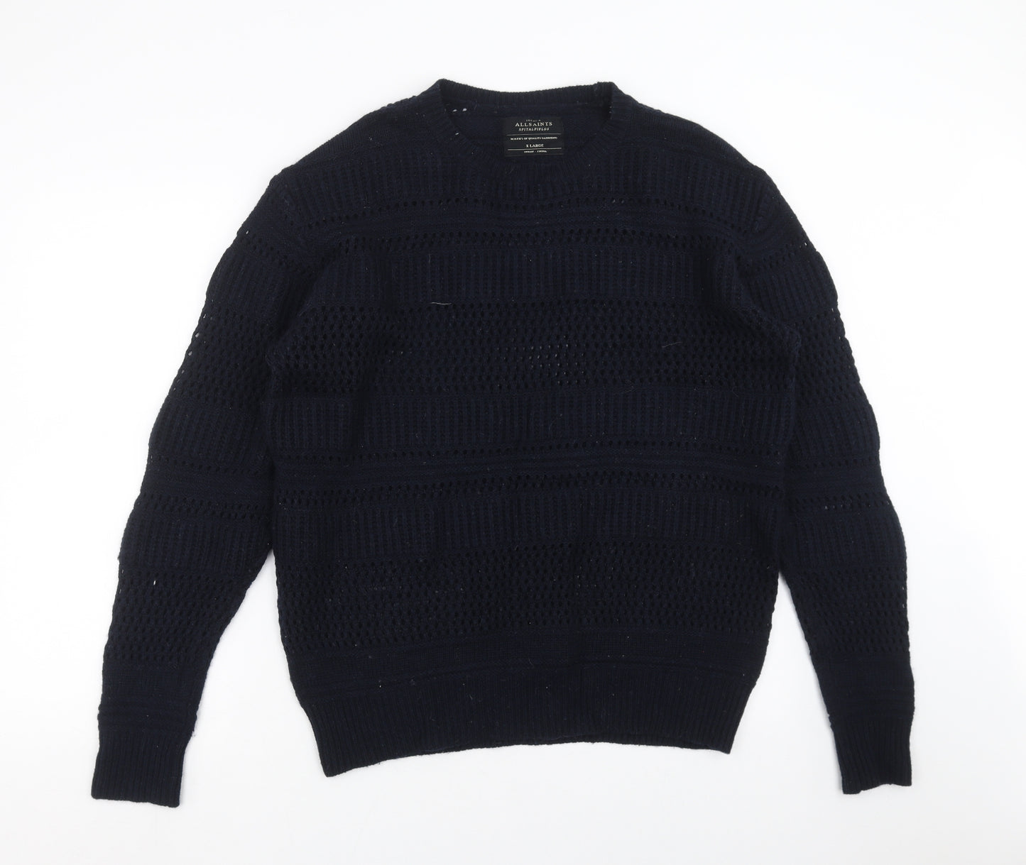 AllSaints Mens Blue Geometric Knit Pullover Jumper Size XL