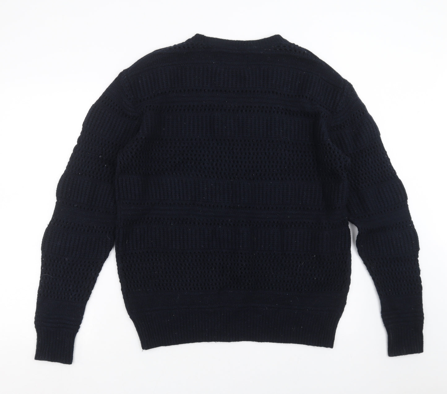 AllSaints Mens Blue Geometric Knit Pullover Jumper Size XL